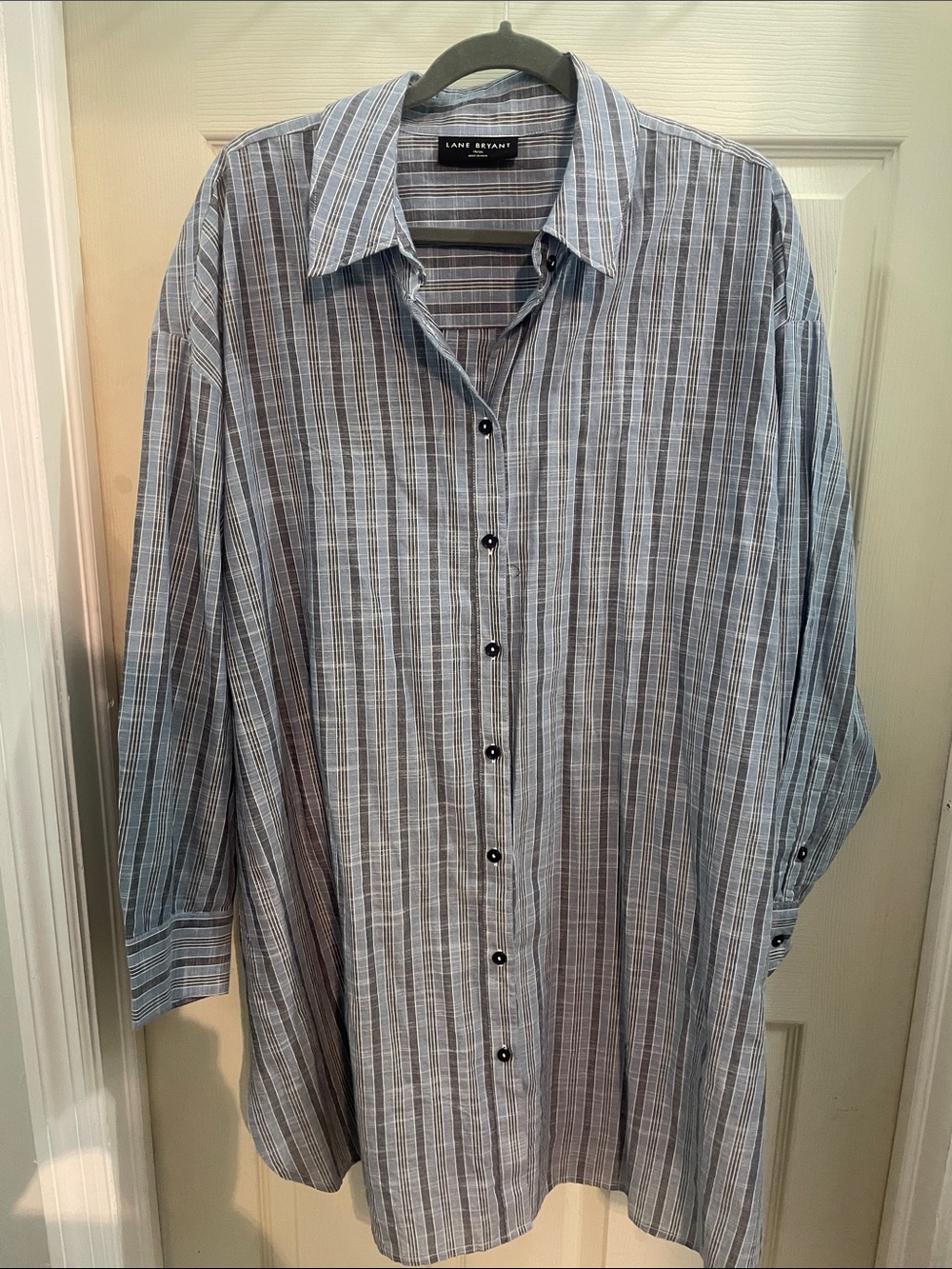 Lane Bryant Gray and Blue Striped Women's Button-Up Shirt